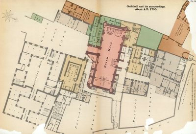 Plan of Guildhall and Its Surroundings, City of London by Unbekannt