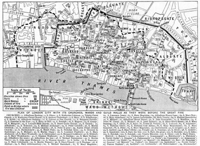 Plan of the City of London Showing Churches, Wards and Guild Halls by Unbekannt