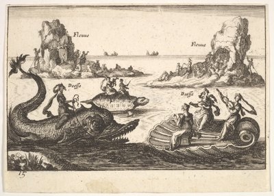 Plate 15: Rivers and goddesses, with floating islands guided by pole bearers, 1664 by Unbekannt