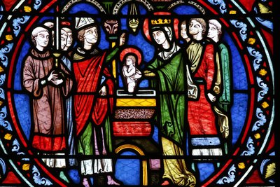 Poissy collegiate church. Stained glass window. Baptism of Saint Louis, Poissy, France by Unbekannt