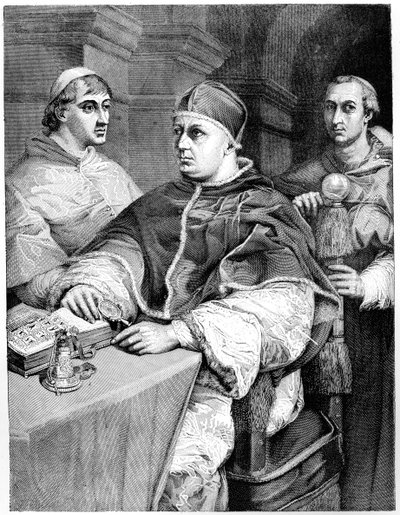 Pope Leo X, Giulio de Medici the Future Pope Clement VII and Cardinal de Rossi by Unbekannt