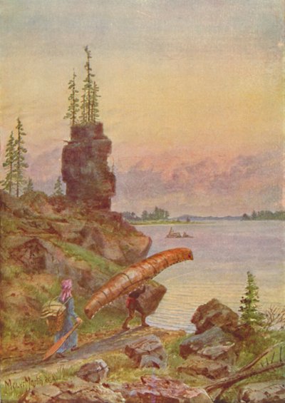 Portage and Birch-Bark Canoe by Unbekannt