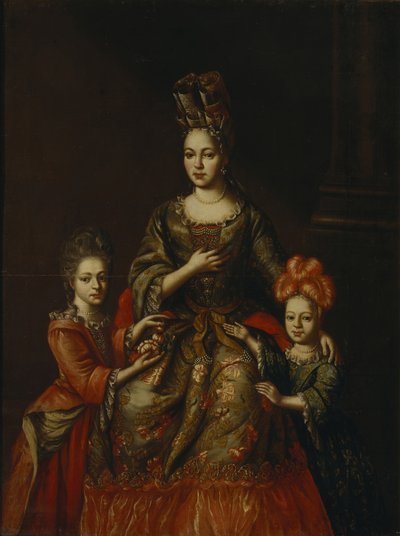 Portrait of Anastasiya Yakovlevna Naryshkina with Children Alexandra Kirillovna and Tatyana Kirillovna by Unbekannt