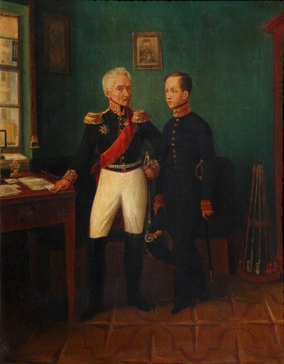 Portrait of General Fyodor Grigoryevich Friedrich August Goldgeuer 1771-1848 with Son Mikhail by Unbekannt