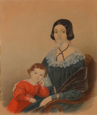 Portrait of Maria Prokhorovna Krivtsova with son Alexander by Unbekannt