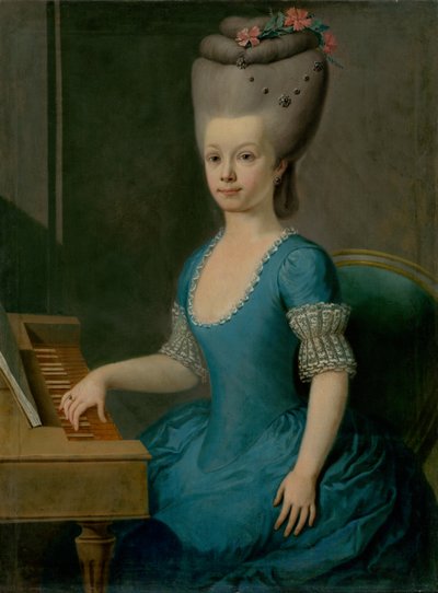 Portrait of a Girl in Blue at Cembalo by Unbekannt
