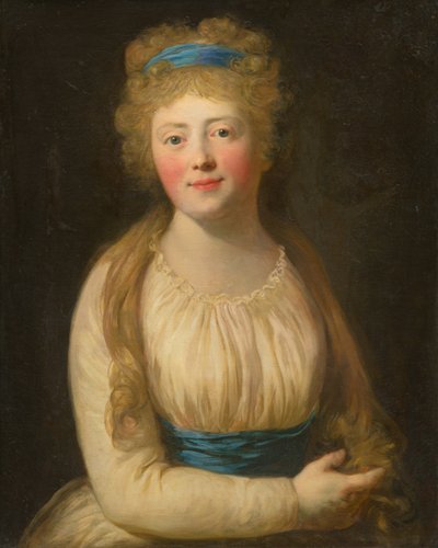 Portrait of a Woman in Pale Clothes with a Blue Ribbon in Her Hair by Unbekannt