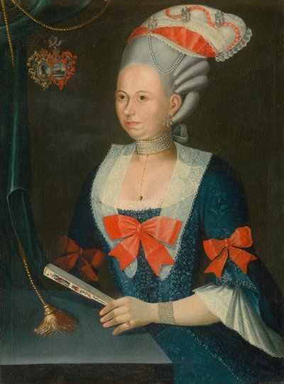 Portrait of a Woman in a Wig with a Fan by Unbekannt