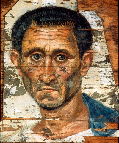 Portrait of a middle-aged man in a blue cloak, Romano-Egyptian mummy portrait, late 1st century by Unbekannt