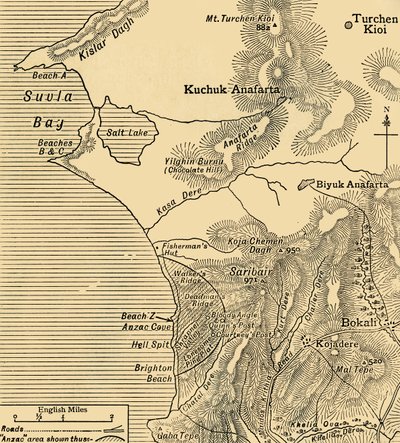 Positions of ANZAC forces on the Gallipoli peninsula in Turkey, First World War, July 1915, c1920 by Unbekannt