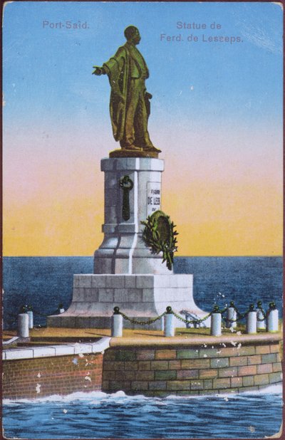 Postcard depicting the Statue of Ferdinand de Lesseps at Port Said Harbour, early twentieth century by Unbekannt