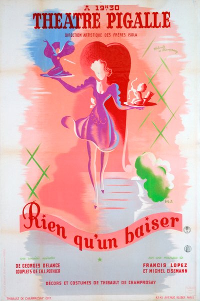 Poster for Just a Kiss, at the Théâtre Pigalle, Paris, 20th Century by Unbekannt