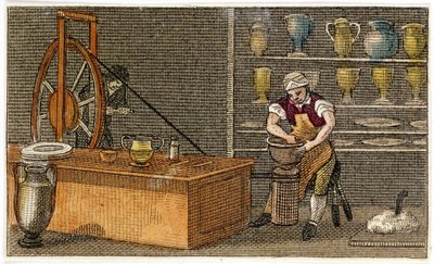 Potter at work at the Wedgwoods Etruria factory, Hanley, Staffordshire, c1830 by Unbekannt