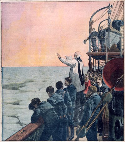 Prayers at the scene of the sinking of the Titanic by Unbekannt