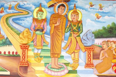 Preah Prom Rath Monastery: Life of the Buddha: Buddha Paying a Visit to Heaven, and Meeting with the Gods Indra and Brahma by Unbekannt