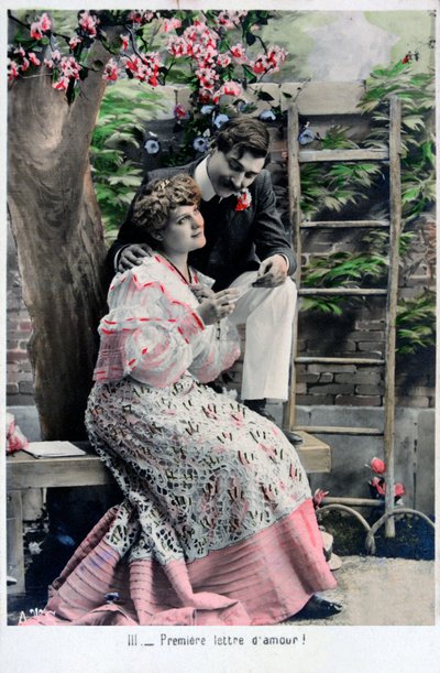 Premiere Love Letter, Vintage French Postcard, c. 1900 by Unbekannt