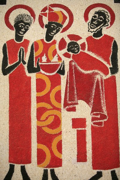Presentation of Jesus at the Temple, Fresco Designed and Painted in 1963 by Dom Georges Saget, Keur Moussa Abbey Church, Keur Moussa, Senegal by Unbekannt