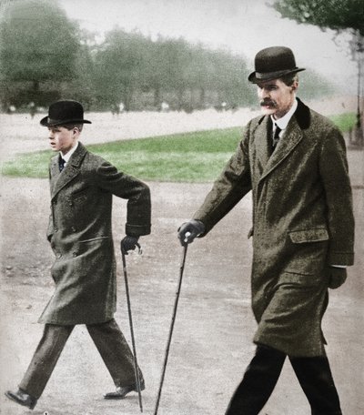 Prince Edward Walking with Mr. HP Hansell, His Tutor, at Auteuil, France, 1912 by Unbekannt