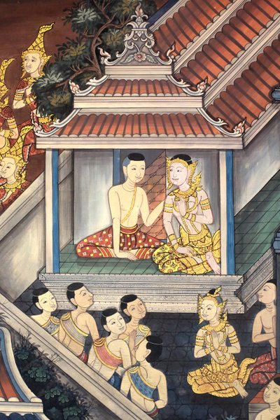 Prince Rama and Sita: Mural Detail on Inner Walls of the Vihara from the Era of King Rama III Depicting the Ramakian, Wat Pho - Wat Phra Chettuphon, 1788, Bangkok, Thailand by Unbekannt