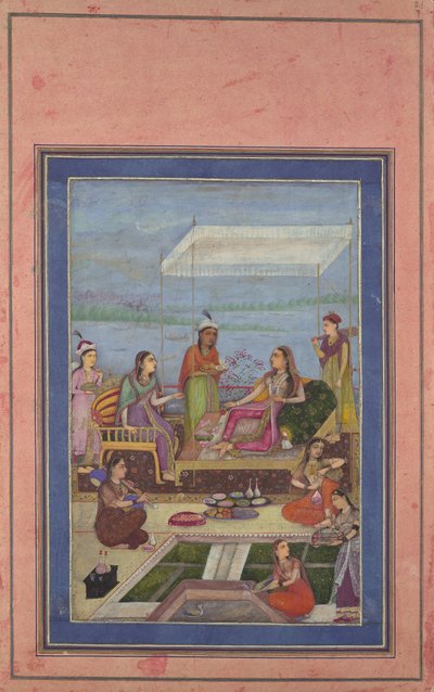 Princess Entertaining a Visitor on the Balcony, Folio from the Davis Album by Unbekannt