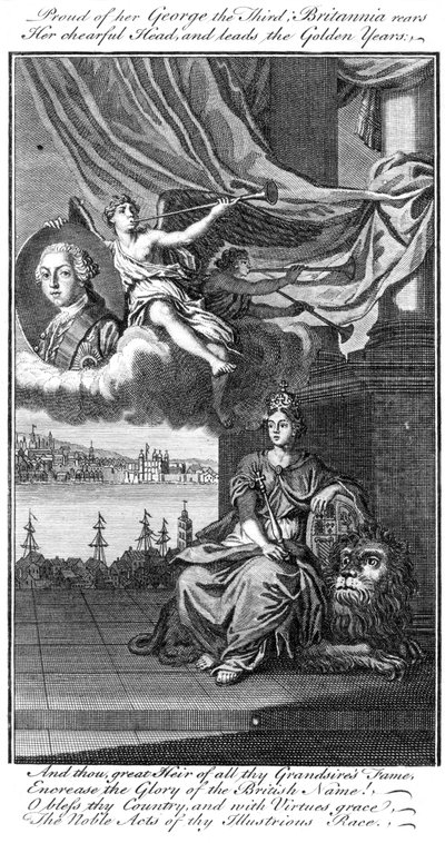 Proud of her George III, Britannia rears her cheerful head, and leads the golden years by Unbekannt