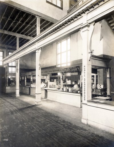 Public convenience stand, with postcard, candy and public stenographer booths in the Palace of Manufactures at the 1904 World