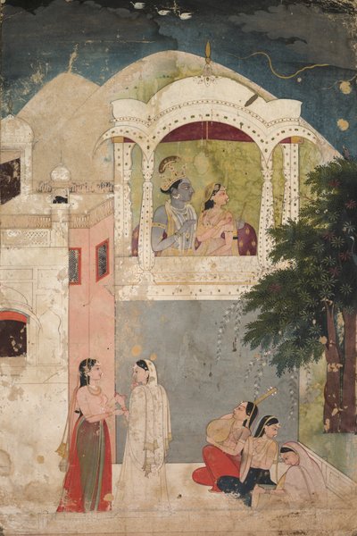Radha and Krishna Seated on a Balcony by Unbekannt