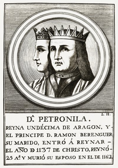 Raimond Berenger IV of Barcelona and Petronilla Queen of Aragon, Engraving by Unbekannt