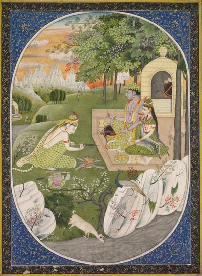 Rama, Sita and Lakshmana in the Forest, Page from the Ramayana Tales of God Rama by Unbekannt