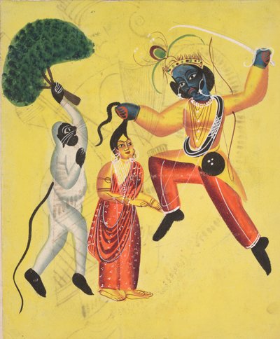 Rama and Hanuman, Holding an Uprooted Tree, Rescues Sita by Unbekannt