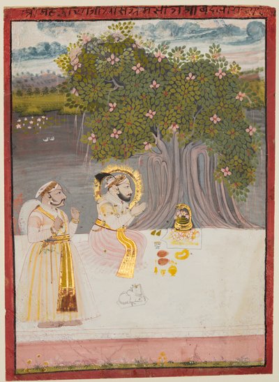 Rana Sangram Singh Worshipping a Linga under a Banyan Tree, c. 1712-15 by Unbekannt