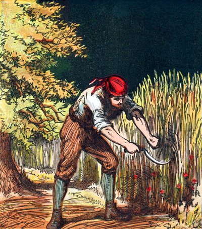 Reaper Beginning to Cut Crop of Wheat with a Sickle by Unbekannt