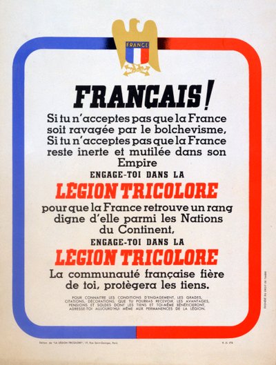 Recruitment Poster for the Vichy French Legion Tricolore by Unbekannt