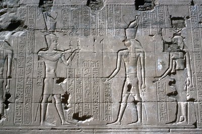 Relief of the Pharaoh before Horus, Temple of Horus, Edfu, Egypt, Ptolemaic Period by Unbekannt