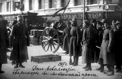 Revolutionary Barricades on Liteyny Prospekt, Petrograd, Russia, 27 February 1917 by Unbekannt