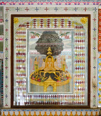Richly Decorated Religious Artwork in a Room in 19th Century Patwon ki Haveli Mansion, Jaisalmer, Rajasthan, India (photo) by Unbekannt