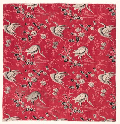 Roller-Printed Cotton with Heron and Flower Design by Unbekannt