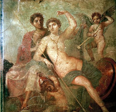 Roman wallpainting of Cupid, Venus and Mars, Pompeii, Italy by Unbekannt