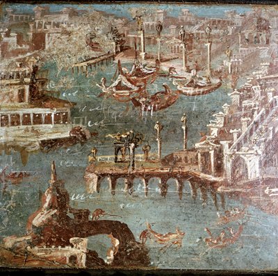 Roman Wallpainting of a Harbour Scene, Stabiae, near Pompeii, Italy by Unbekannt