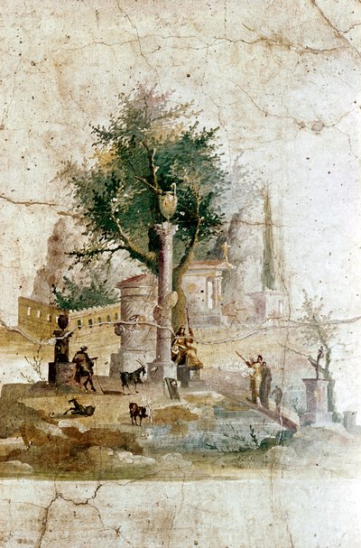 Roman Wall Painting of a Mythical Landscape, Villa of Agrippa Posthumus, Near Pompeii, Italy by Unbekannt