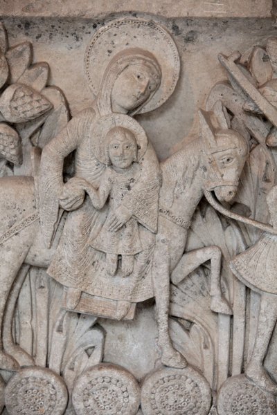 Romanesque bas-relief from capital at Autun Cathedral depicting the Flight into Egypt, Autun, France by Unbekannt