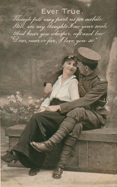 Romantic Postcard Featuring a Soldier and His Sweetheart by Unbekannt
