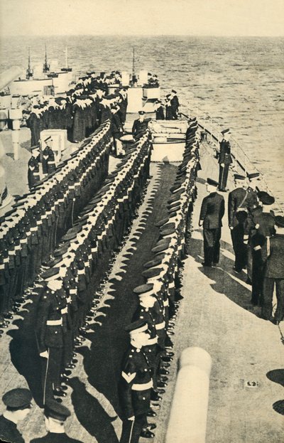 Royal Marines lined up on parade on board a ship, World War II by Unbekannt