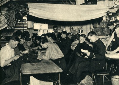 Royal Marines on their mess deck on board a ship, World War II by Unbekannt