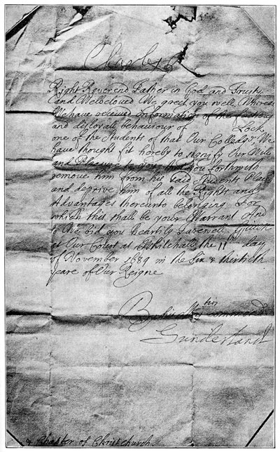 Royal mandate to erase the name of Locke from the students of Christ Church, Oxford by Unbekannt