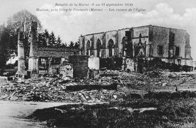 Ruined Church, Huiron, France, Battle of the Marne, World War I by Unbekannt