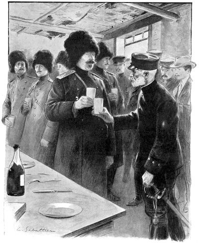 Russian and Japanese generals sharing a toast, Russo-Japanese War 1904-5 by Unbekannt