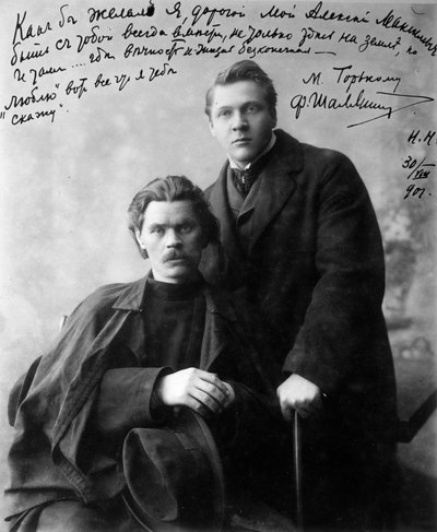 Russian author Maxim Gorky and singer Feodor Chaliapin, 1901 by Unbekannt