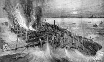 Russian Cruiser Foundering at the Battle of Chemulpo, Russo-Japanese War, 1904-5 by Unbekannt