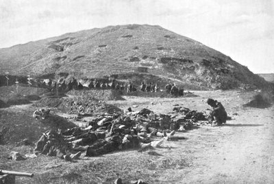 Russian soldiers collecting cartridges from the dead before burial, Russo-Japanese War by Unbekannt